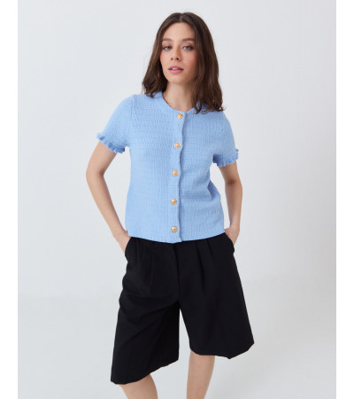 TOP DE PUNTO CON BOTONES Y MANGAS CON VOLANTES | MULAYA