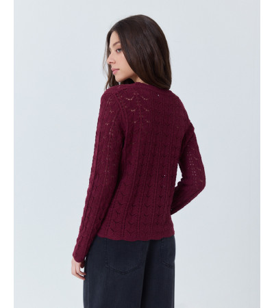 CÁRDIGAN DE PUNTO CALADO CON CUELLO PICO | MULAYA