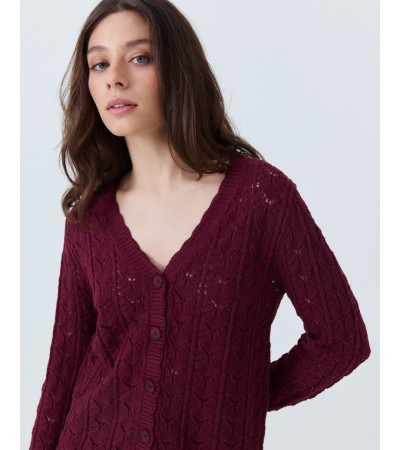 CÁRDIGAN DE PUNTO CALADO CON CUELLO PICO | MULAYA