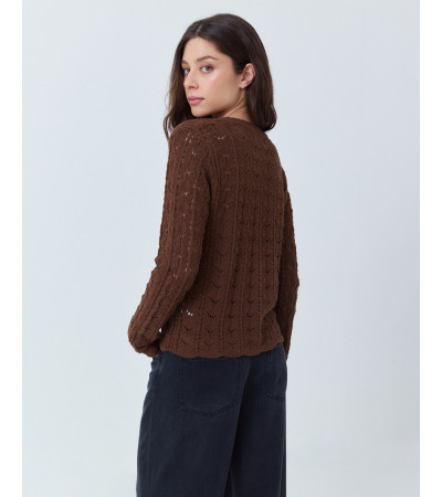 CÁRDIGAN DE PUNTO CALADO CON CUELLO PICO | MULAYA