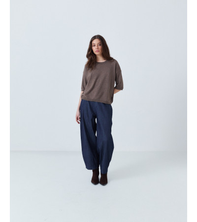 PANTALÓN BARREL FIT DE VISCOSA CON CINTURA ELÁSTICA | MULAYA