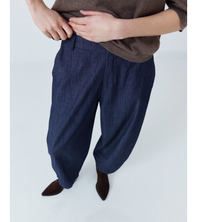 PANTALÓN BARREL FIT DE VISCOSA CON CINTURA ELÁSTICA | MULAYA