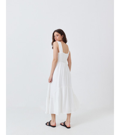 VESTIDO LARGO BLANCO CON DETALLES DE ENCAJE | MULAYA