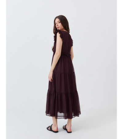 VESTIDO MIDI SEMITRANSPARENTE CON VOLANTES | MULAYA