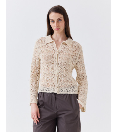 CÁRDIGAN DE PUNTO CROCHET CON CUELLO SOLAPA | MULAYA