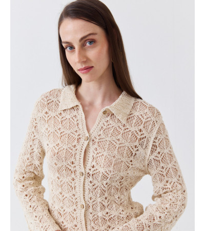 CÁRDIGAN DE PUNTO CROCHET CON CUELLO SOLAPA | MULAYA