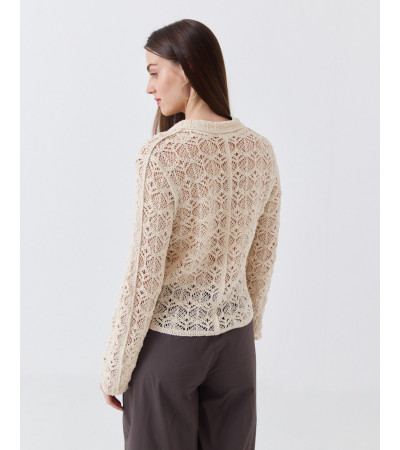 CÁRDIGAN DE PUNTO CROCHET CON CUELLO SOLAPA | MULAYA