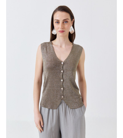 CHALECO DE PUNTO BRILLANTE CON ESCOTE EN V | MULAYA