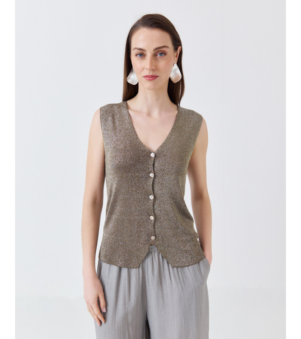 CHALECO DE PUNTO BRILLANTE CON ESCOTE EN V | MULAYA