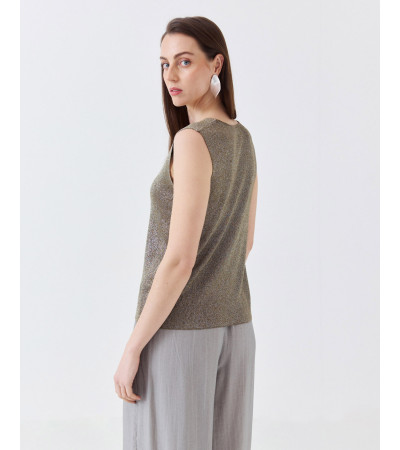 CHALECO DE PUNTO BRILLANTE CON ESCOTE EN V | MULAYA