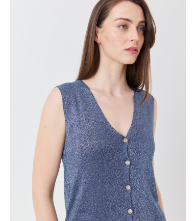 CHALECO DE PUNTO BRILLANTE CON ESCOTE EN V | MULAYA