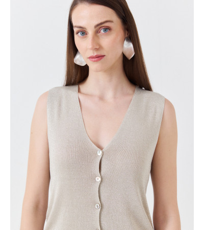 CHALECO DE PUNTO BRILLANTE CON ESCOTE EN V | MULAYA