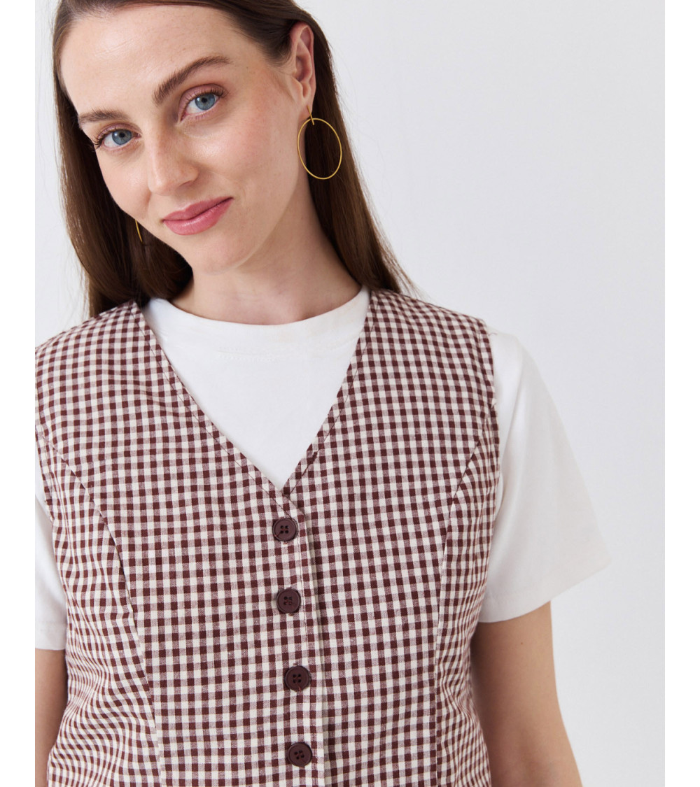 CHALECO DE ALGODÓN CON ESTAMPADO CUADROS VICHY | MULAYA