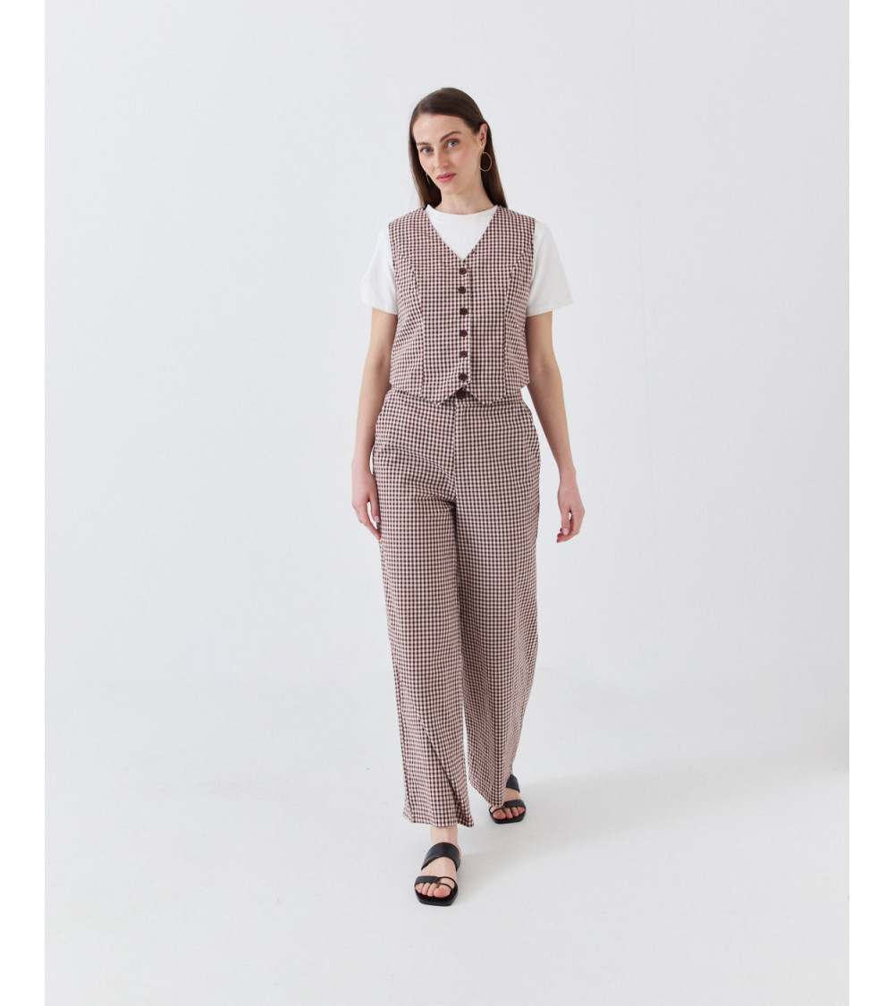 PANTALÓN WIDE LEG DE ALGODÓN CON CUADROS VICHY | MULAYA