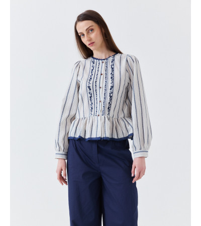 BLUSA ALGODÓN RAYAS CON BORDADOS Y PEPLUM | MULAYA