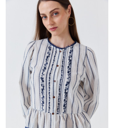 BLUSA ALGODÓN RAYAS CON BORDADOS Y PEPLUM | MULAYA