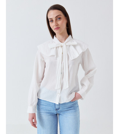 BLUSA DE ALGODÓN CON VOLANTES Y LAZADA | MULAYA