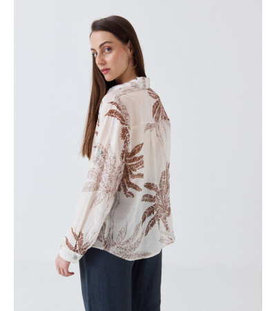 CAMISA SEMITRANSPARENTE CON ESTAMPADO DE PALMERAS | MULAYA