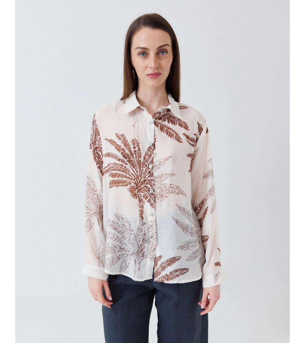 CAMISA SEMITRANSPARENTE CON ESTAMPADO DE PALMERAS | MULAYA