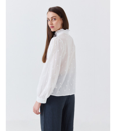 CAMISA CUELLO VOLANTES Y DETALLE PLUMETI | MULAYA