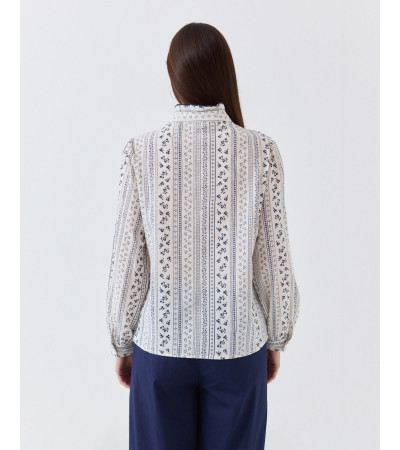 CAMISA ESTAMPADO GEOMÉTRICO Y CUELLO VOLANTES | MULAYA