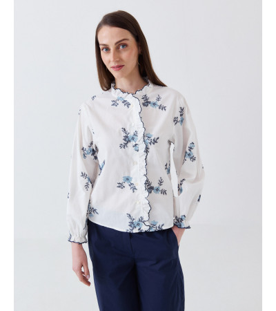 CAMISA CON CUELLO VOLANTES Y BORDADOS PUNTO DE CRUZ | MULAYA