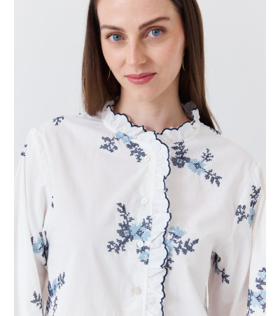 CAMISA CON CUELLO VOLANTES Y BORDADOS PUNTO DE CRUZ | MULAYA