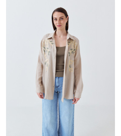 CAMISA DE FLORES BORDADAS CON CANUTILLOS Y LENTEJUELAS | MULAYA