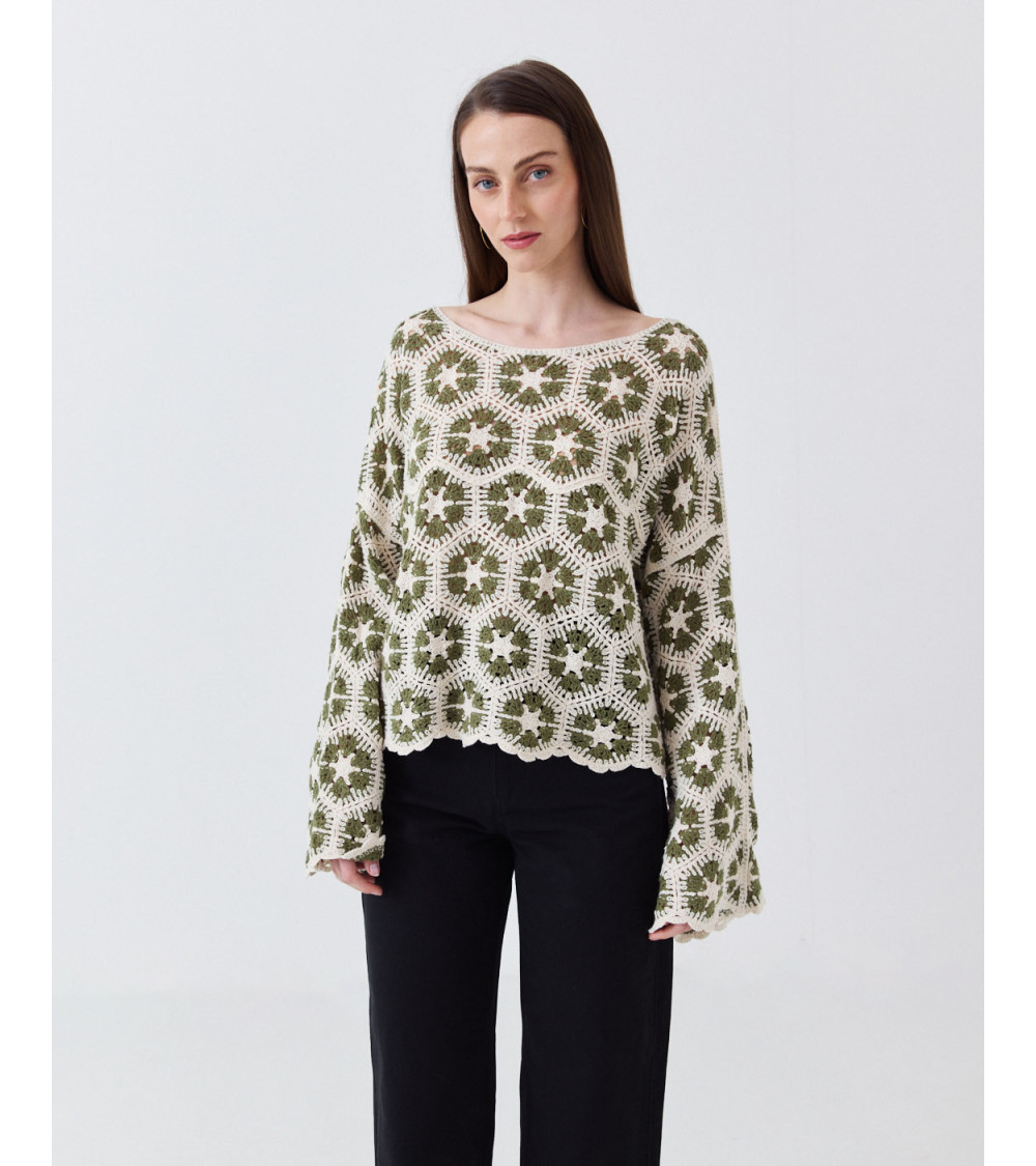 TOP DE PUNTO CROCHET ESTILO BOHO CON MANGA LARGA | MULAYA