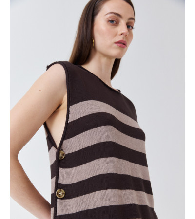 CHALECO DE PUNTO A RAYAS CON BOTONES LATERALES | MULAYA