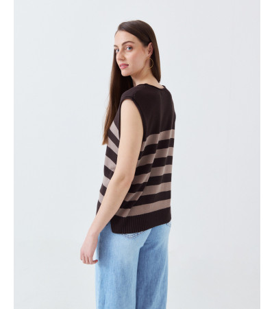 CHALECO DE PUNTO A RAYAS CON BOTONES LATERALES | MULAYA