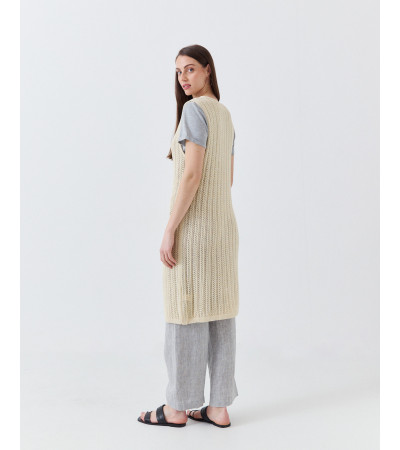 CHALECO LARGO DE PUNTO BRILLANTE CON LAZADA | MULAYA