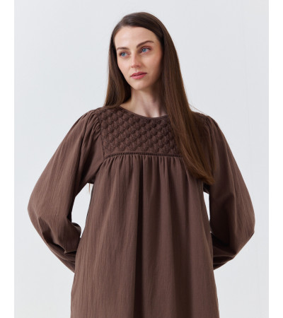 VESTIDO LARGO DE ALGODÓN CON BORDADO FRONTAL | MULAYA