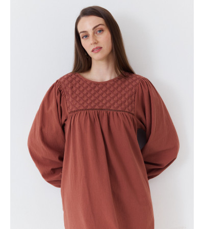 VESTIDO LARGO DE ALGODÓN CON BORDADO FRONTAL | MULAYA