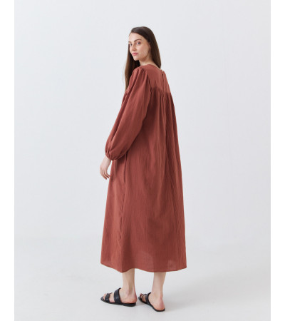 VESTIDO LARGO DE ALGODÓN CON BORDADO FRONTAL | MULAYA