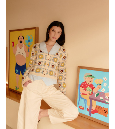 CÁRDIGAN DE PUNTO CROCHET MULTICOLOR CON CUELLO EN V | MULAYA