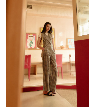 PANTALÓN WIDE LEG DE ALGODÓN CON CUADROS VICHY | MULAYA