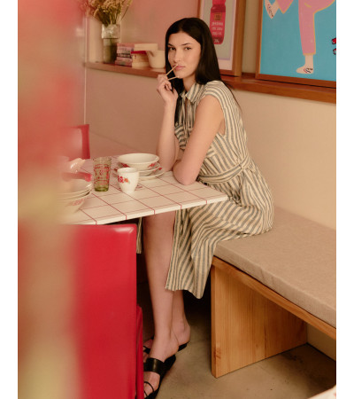 Vestido Largo de Rayas con Cinturón y Lino | MULAYA