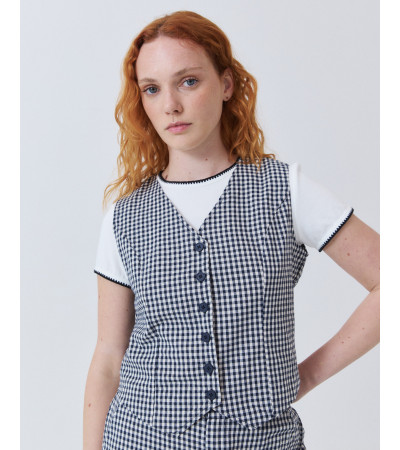 CHALECO DE ALGODÓN CON ESTAMPADO CUADROS VICHY | MULAYA