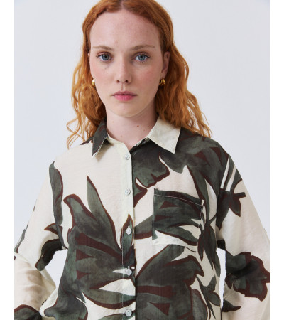 CAMISA SEMITRANSPARENTE CON ESTAMPADO DE HOJAS | MULAYA
