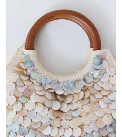 BOLSO DE MANO CON DETALLES DE NÁCAR Y ASA DE MADERA | MULAYA