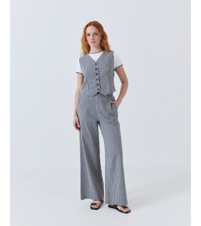 PANTALÓN WIDE LEG DE ALGODÓN CON CUADROS VICHY | MULAYA