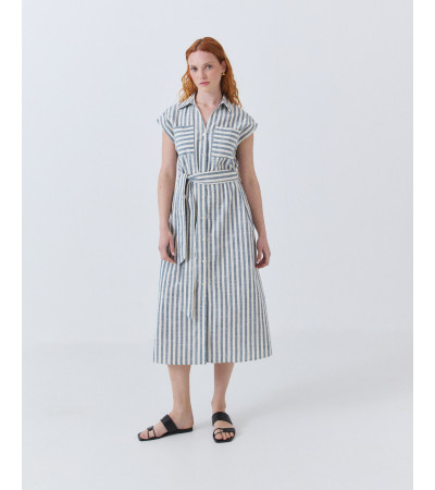 Vestido Largo de Rayas con Cinturón y Lino | MULAYA
