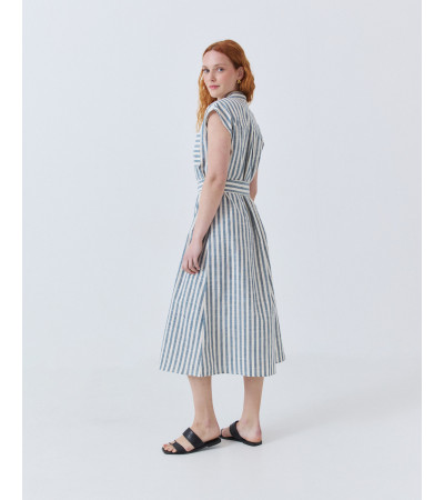 Vestido Largo de Rayas con Cinturón y Lino | MULAYA