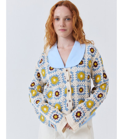 CÁRDIGAN DE PUNTO CROCHET MULTICOLOR CON CUELLO EN V | MULAYA