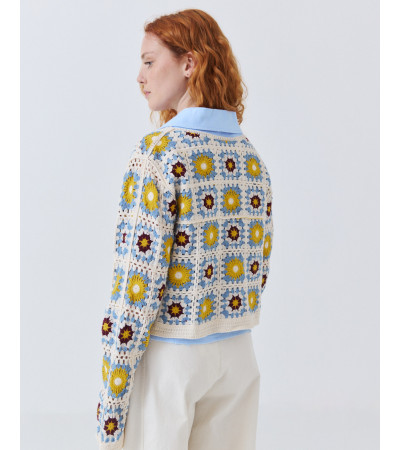 CÁRDIGAN DE PUNTO CROCHET MULTICOLOR CON CUELLO EN V | MULAYA