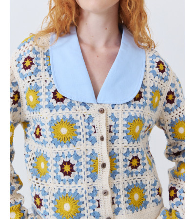 CÁRDIGAN DE PUNTO CROCHET MULTICOLOR CON CUELLO EN V | MULAYA