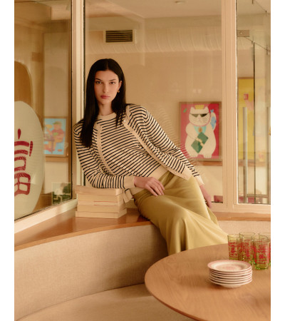 CHAQUETA DE PUNTO A RAYAS CON CUELLO REDONDO | MULAYA