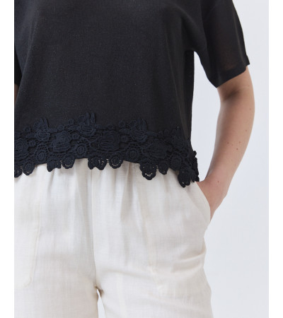 Top de Punto con Bajo de Encaje y Brillo | MULAYA