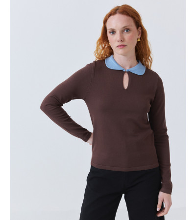 Jersey de Punto con Cuello Bebé y Escote | MULAYA